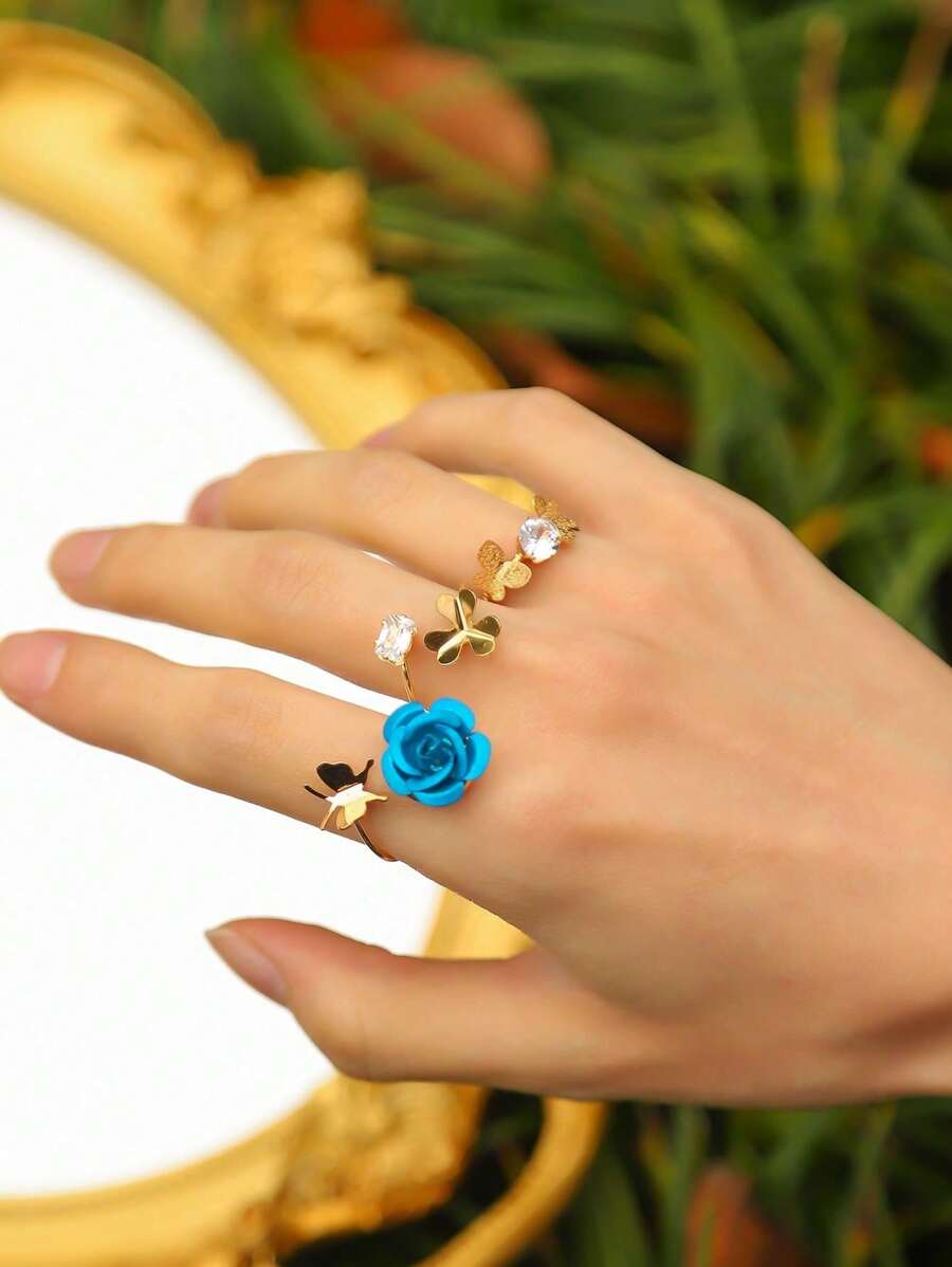 Buy SHEIN 3pcs Flower & Butterfly Decor Ring in Pakistan