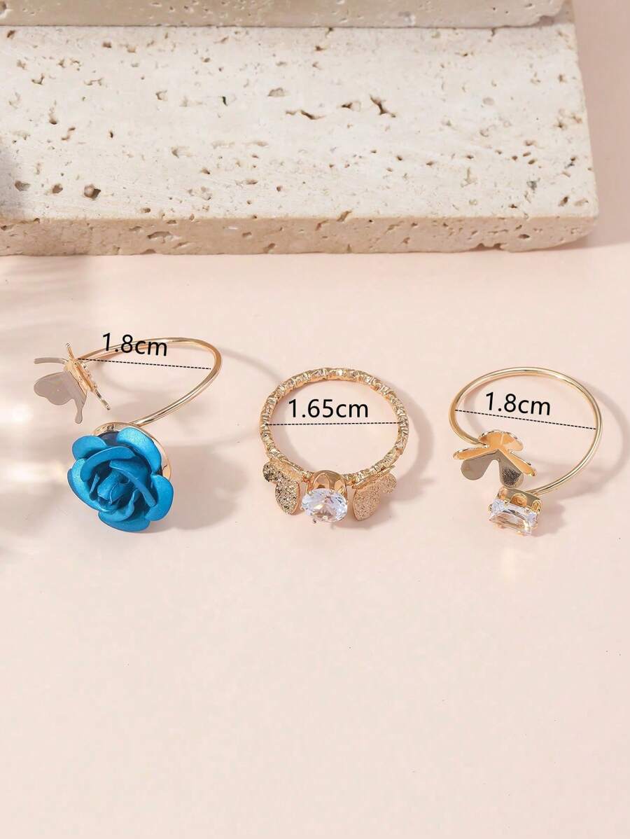 Buy SHEIN 3pcs Flower & Butterfly Decor Ring in Pakistan