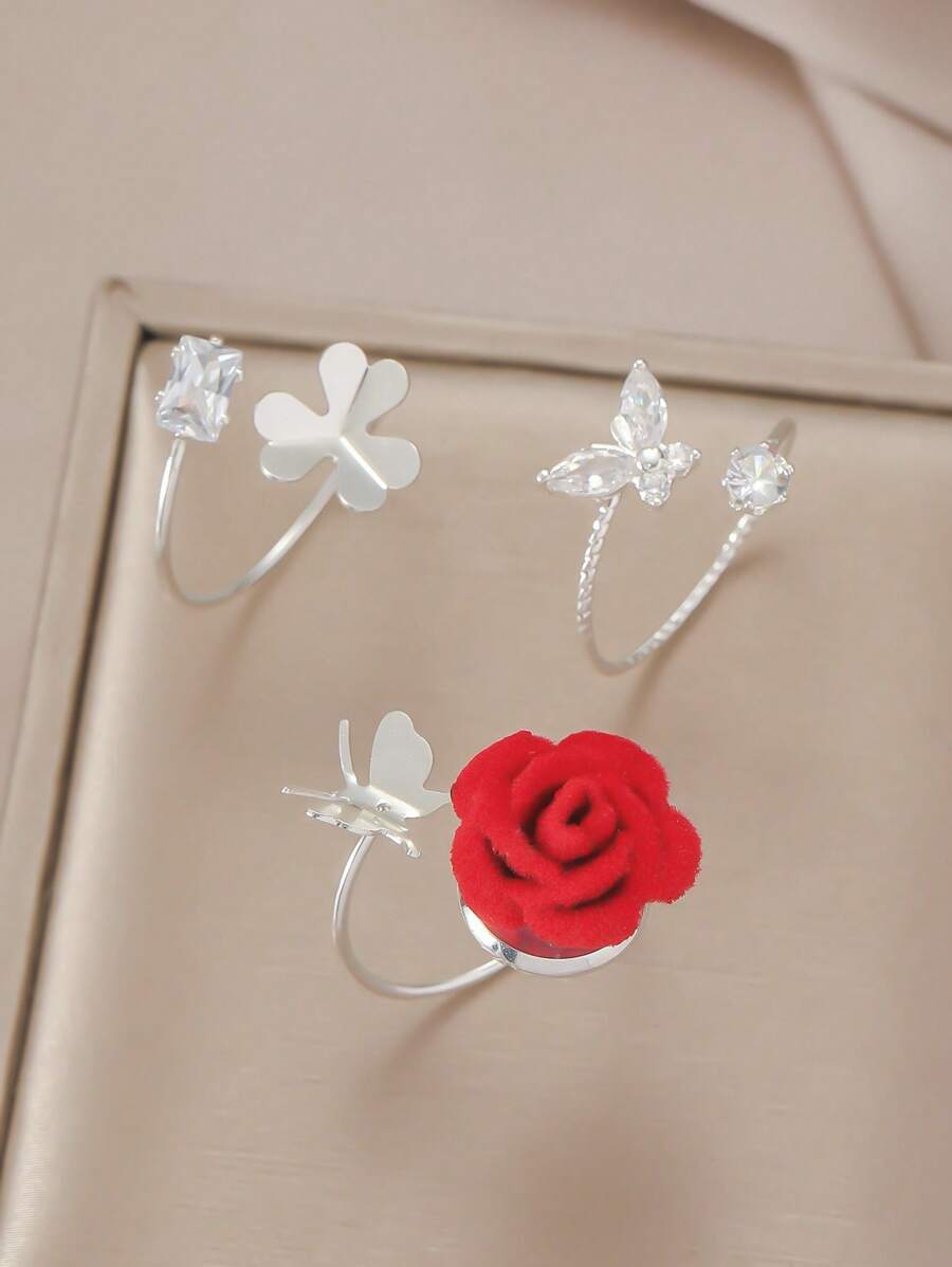 Buy SHEIN 3pcs Flower & Butterfly Decor Ring in Pakistan