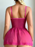 Buy SHEIN 3pcs Women Pink Sexy Lingerie Set (Underwire Garter Slip Dress, Detachable Garter Strap, Thong Panty) in Pakistan