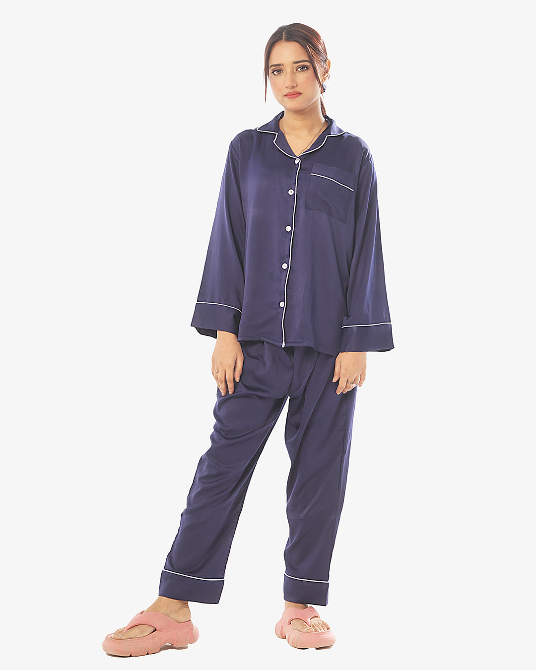 Buy Silk Pajama Suit with Scrunchie - Pearl in Pakistan