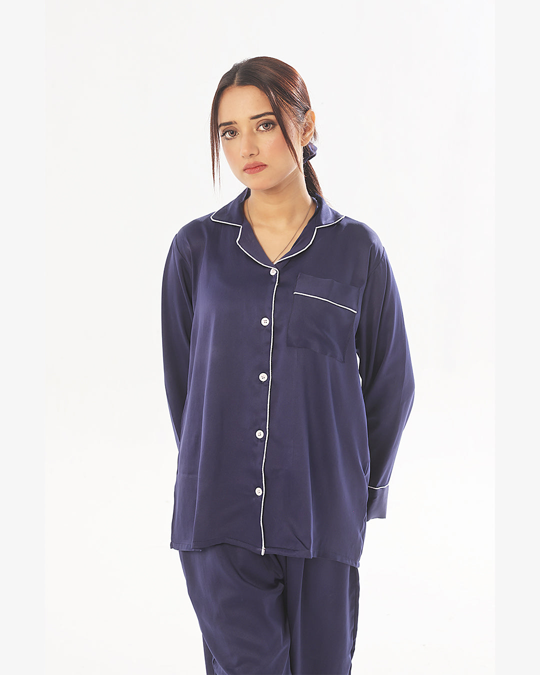 Buy Silk Pajama Suit with Scrunchie - Pearl in Pakistan