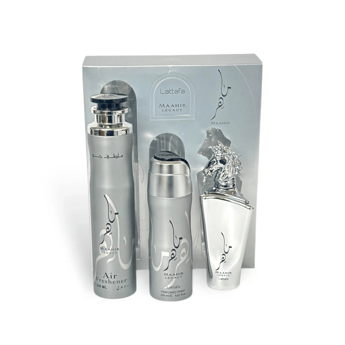 Buy Lattafa Maahir Legacy Gift Set(A/F 300ml+ Deo 200ml+ 100ml) in Pakistan