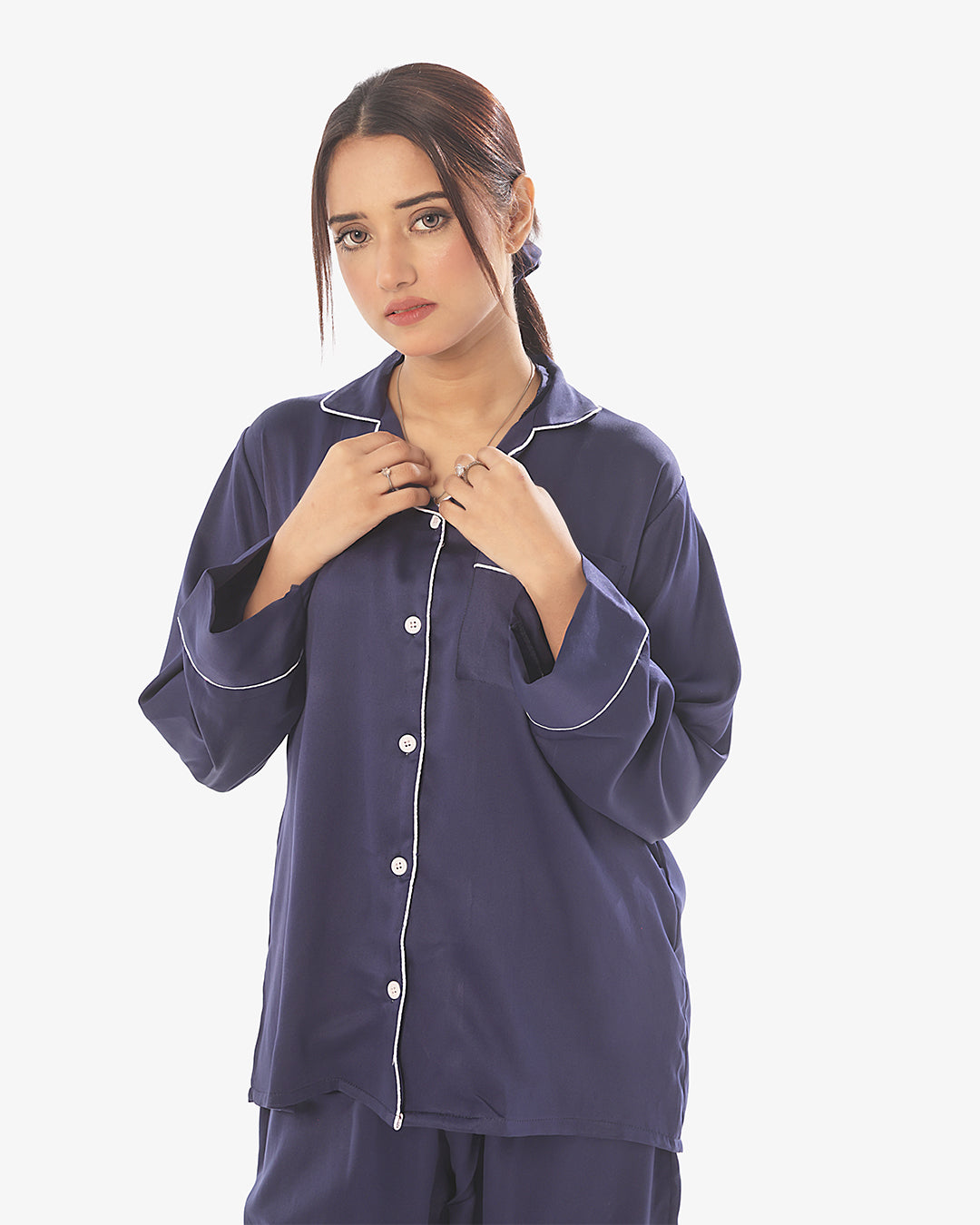 Buy Silk Pajama Suit with Scrunchie - Pearl in Pakistan