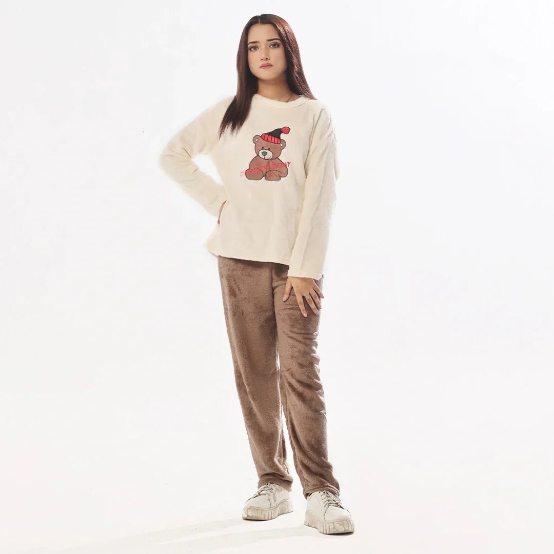 Buy Fleece Long Sleeve Pajama Suit Snow Teddy in Pakistan