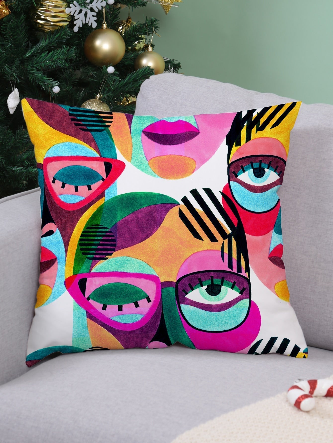 Buy SHEIN Abstract Figure Graphic Cushion Cover Without Filler, Modern Fabric Decorative Square Cushion Cover For Bed, Sofa in Pakistan