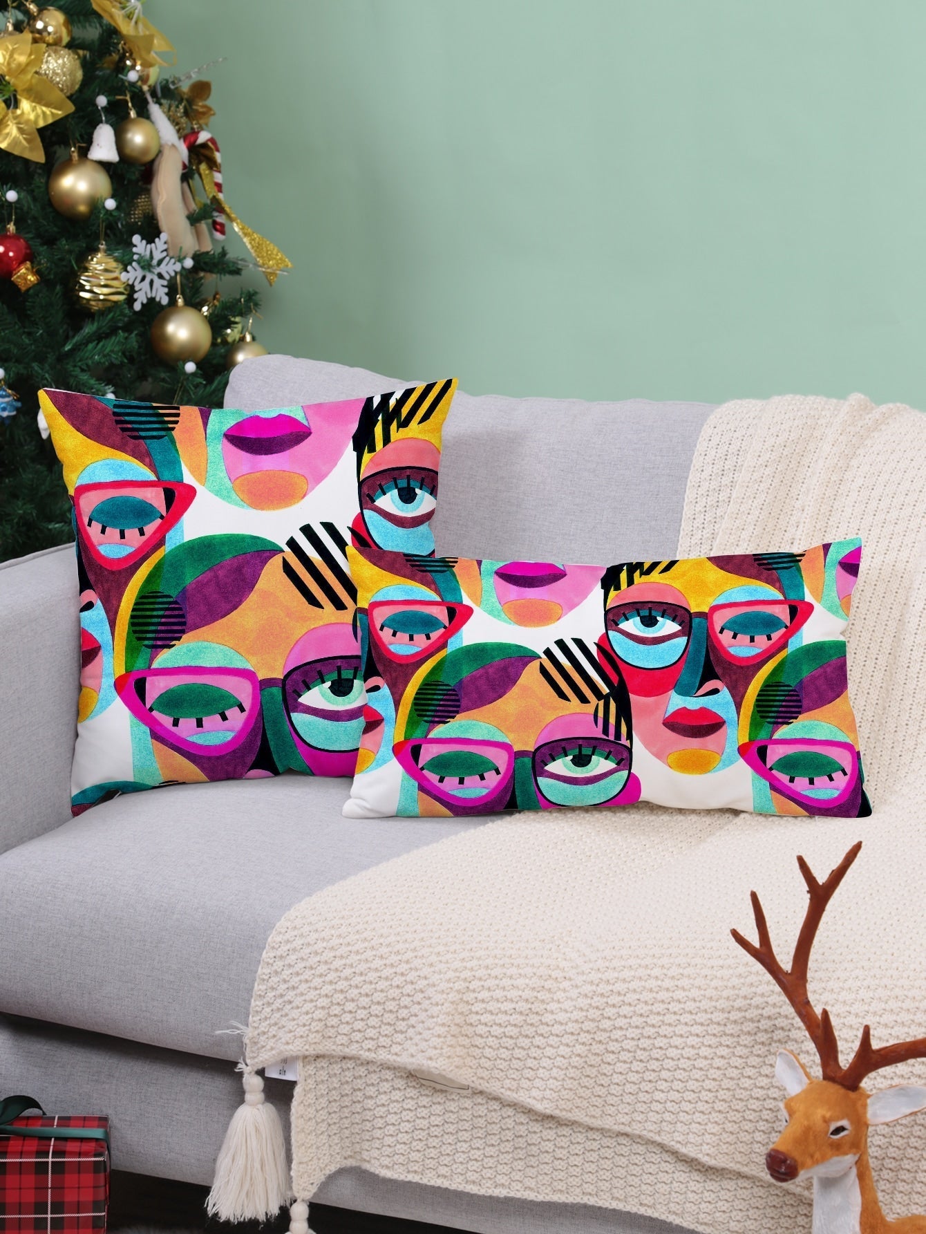 Buy SHEIN Abstract Figure Graphic Cushion Cover Without Filler, Modern Fabric Decorative Square Cushion Cover For Bed, Sofa in Pakistan