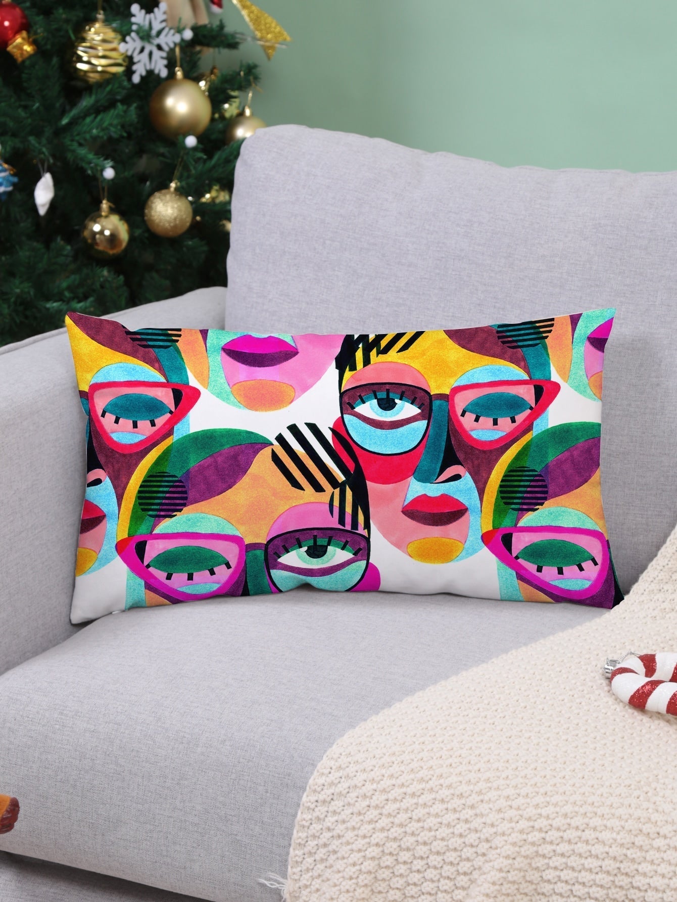 Buy SHEIN Abstract Figure Graphic Cushion Cover Without Filler, Modern Fabric Decorative Square Cushion Cover For Bed, Sofa in Pakistan