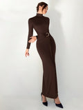 Buy SHEIN Aloruh Autumn/Winter New Slim Fit Warm Stand Collar Long Sleeve Cinched Waist Extra-Long Versatile Knit Dress in Pakistan