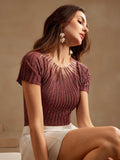 Buy SHEIN Anewsta Women's Elegant Short Sleeve Rhinestone Decor Semi-Sheer Knit Top in Pakistan
