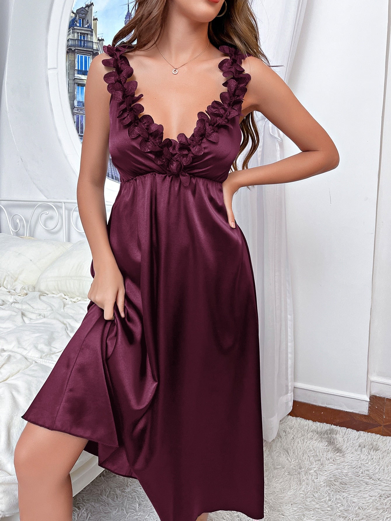 Buy SHEIN Appliques Satin Cami Night Dress in Pakistan