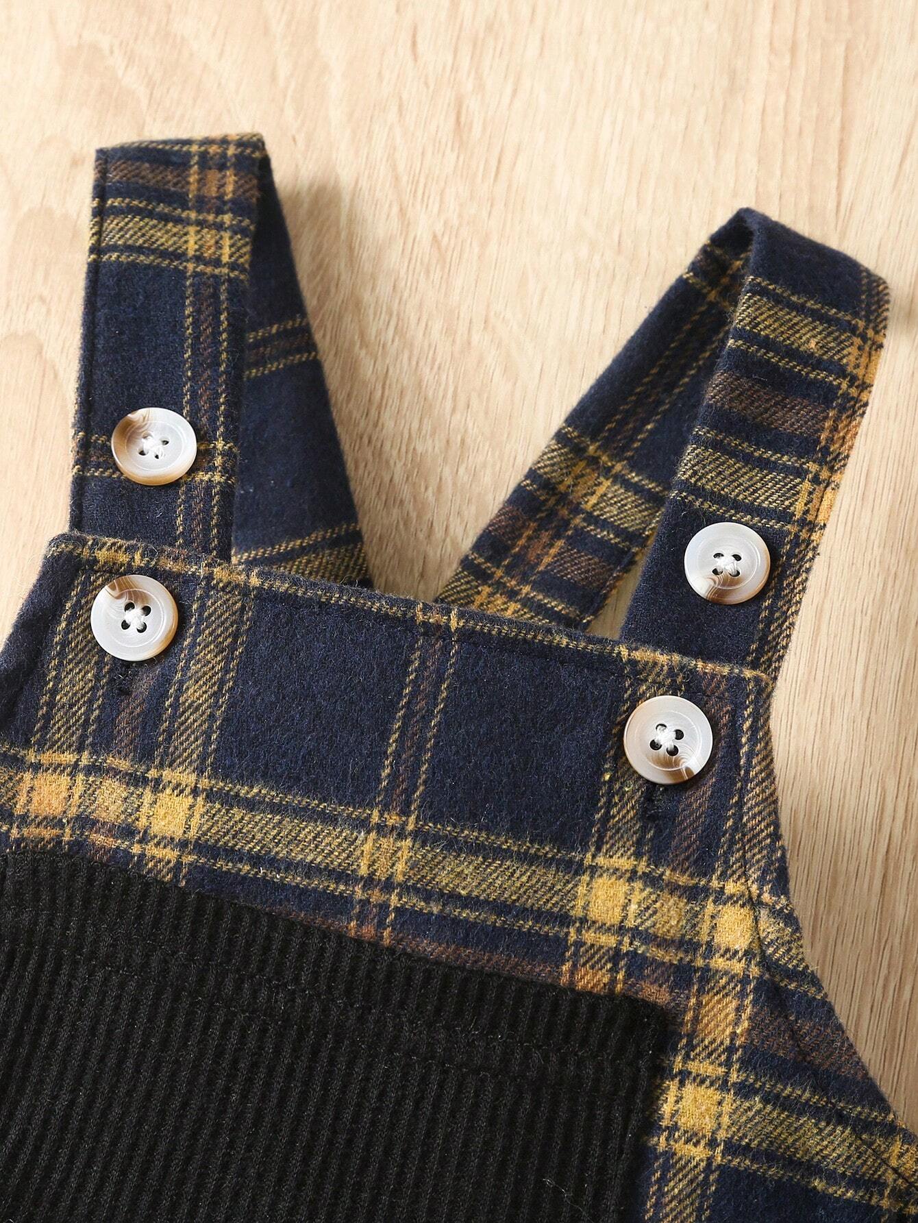 Buy SHEIN Baby Boy 2pcs Plaid Bodysuit And Pinafore Jumpsuit in Pakistan