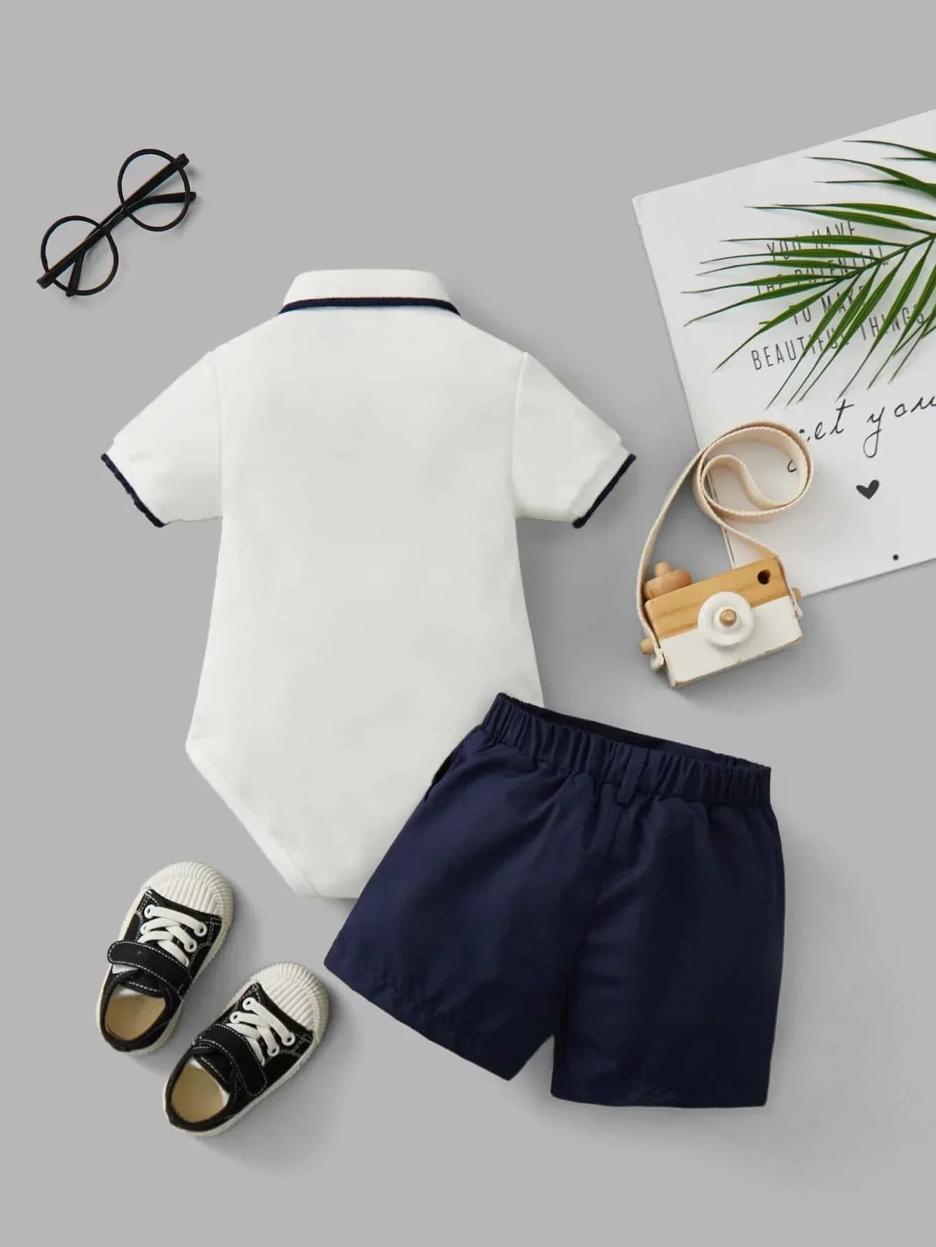 Buy SHEIN Baby Boy Contrast Trim Polo Neck Bodysuit & Shorts in Pakistan