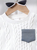 Buy Baby Boy Patchwork Denim Pocket Round Neck Long Sleeve Top And Distressed Jeans Set in Pakistan