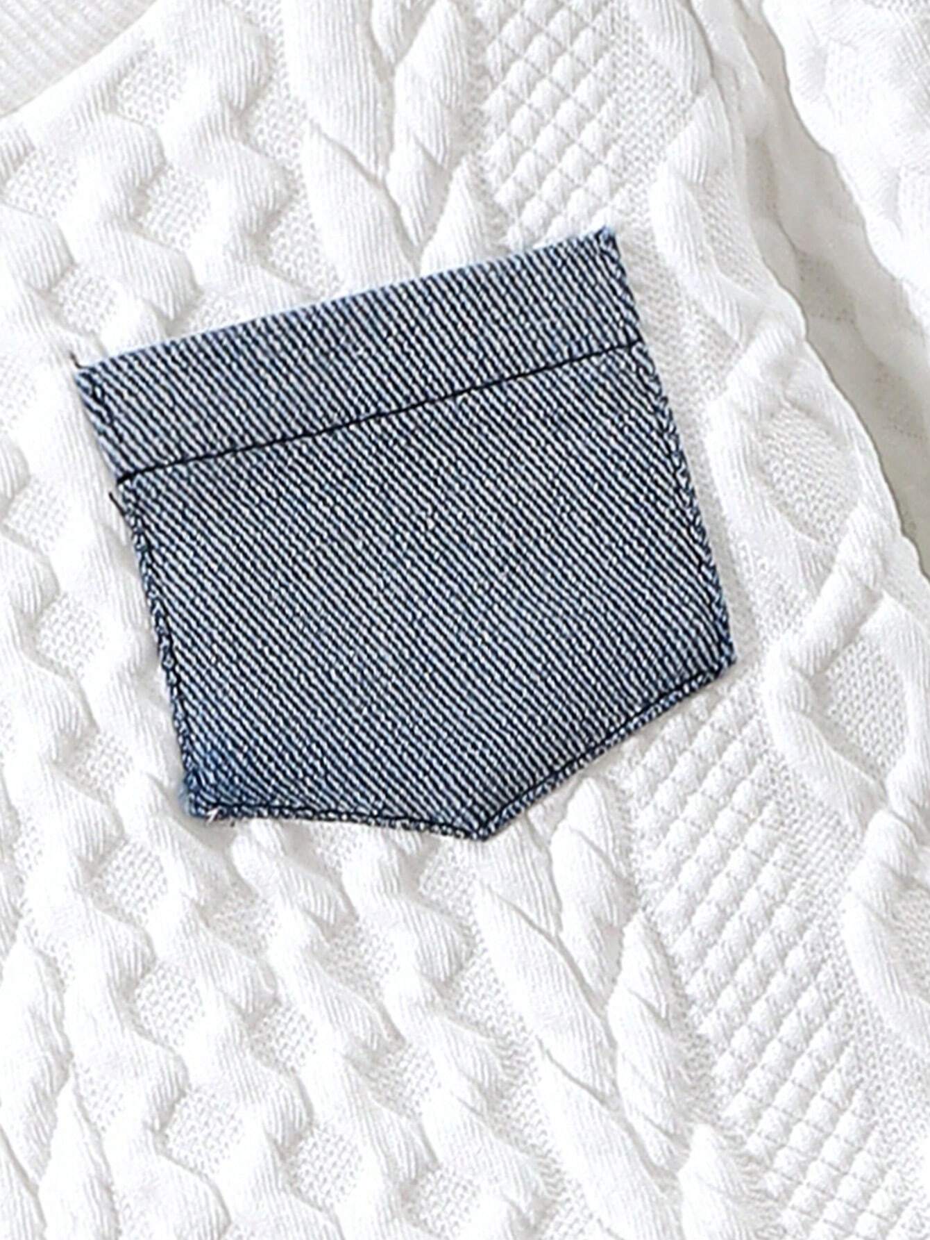 Buy Baby Boy Patchwork Denim Pocket Round Neck Long Sleeve Top And Distressed Jeans Set in Pakistan