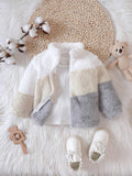 Buy SHEIN Baby Boy Reversible Fleece Grey Patchwork Zipper Jacket , Fashionable Street Style Fit For Autumn/Winter Outings, Soft Plush Fabric, Comfortable in Pakistan