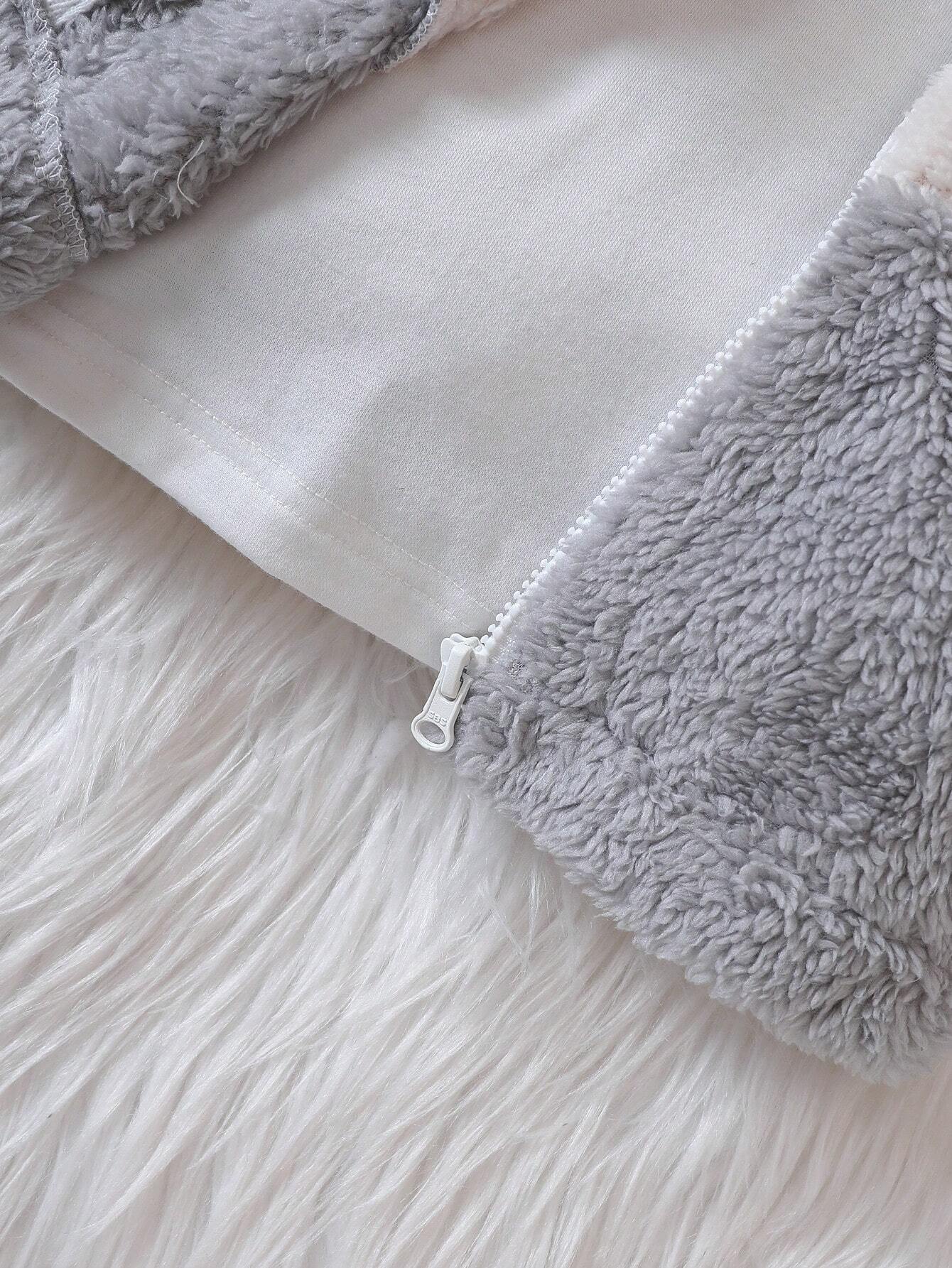 Buy SHEIN Baby Boy Reversible Fleece Grey Patchwork Zipper Jacket , Fashionable Street Style Fit For Autumn/Winter Outings, Soft Plush Fabric, Comfortable in Pakistan