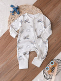 Buy SHEIN Baby Boys' Airplane Pattern Reversible Footie With Fold-Over Sleeves And Feet in Pakistan