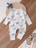 Buy SHEIN Baby Boys' Airplane Pattern Reversible Footie With Fold-Over Sleeves And Feet in Pakistan