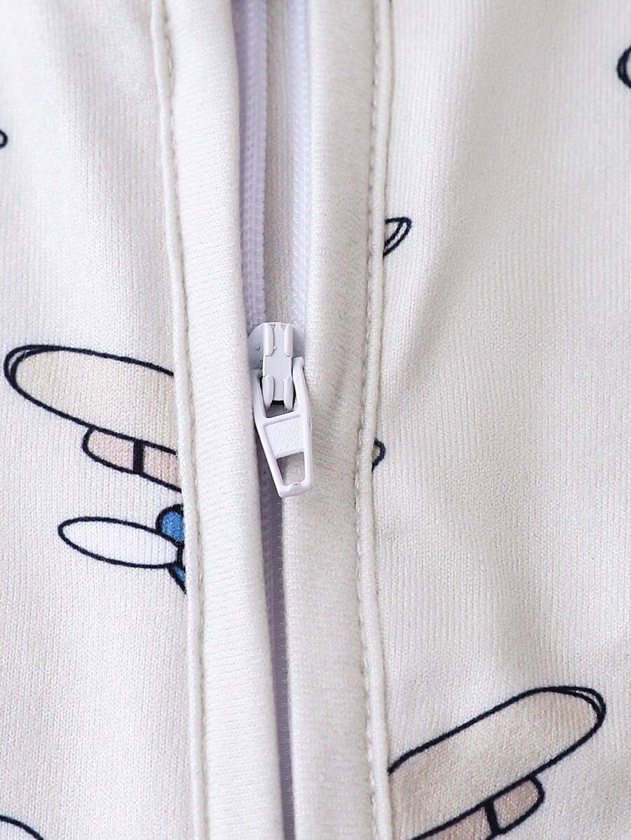 Buy SHEIN Baby Boys' Airplane Pattern Reversible Footie With Fold-Over Sleeves And Feet in Pakistan