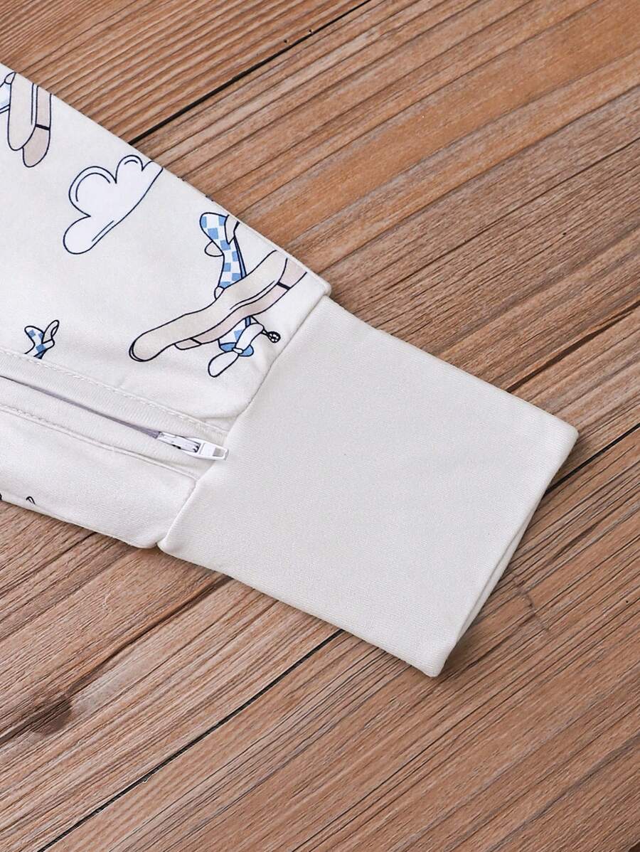 Buy SHEIN Baby Boys' Airplane Pattern Reversible Footie With Fold-Over Sleeves And Feet in Pakistan