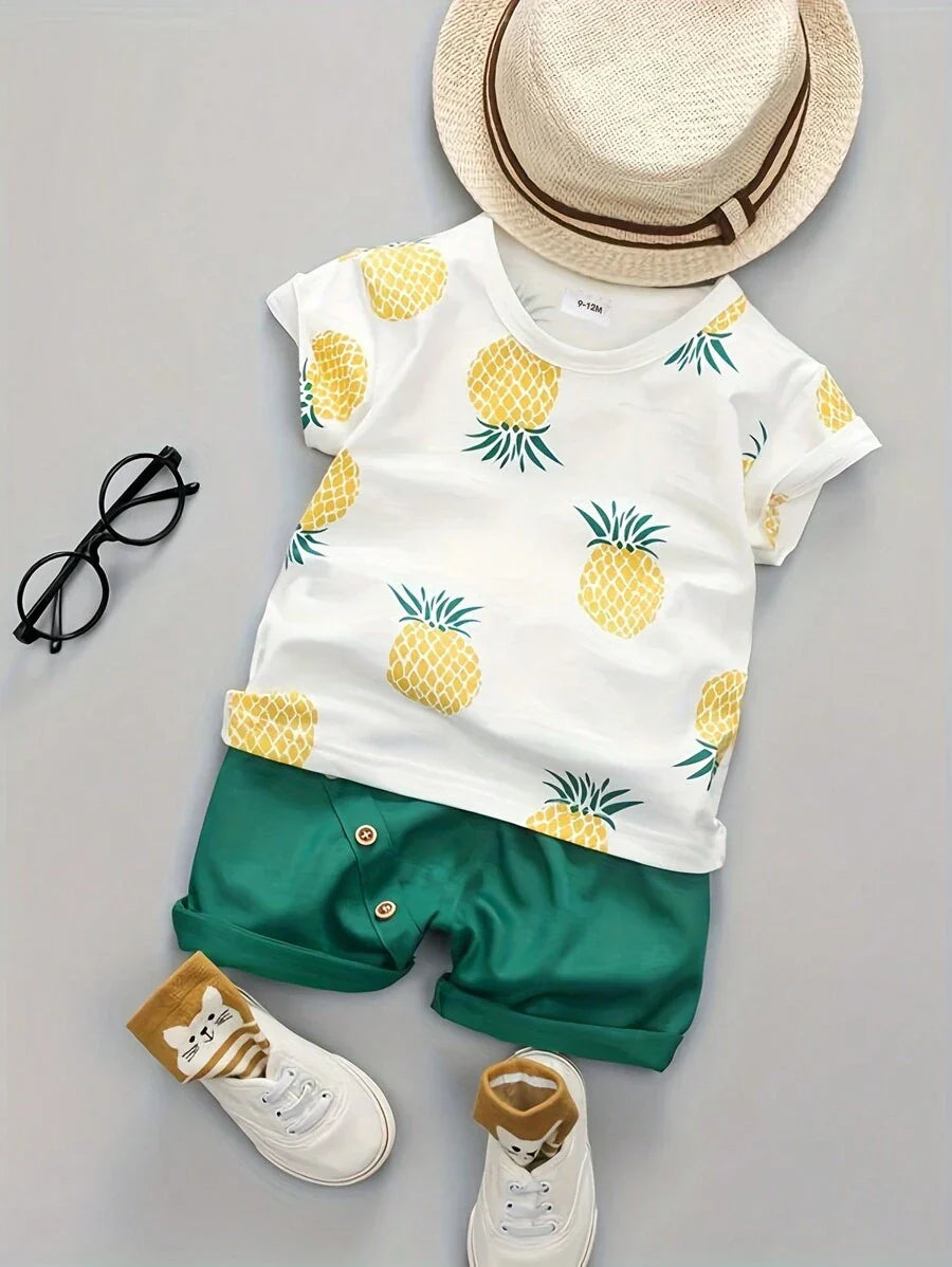Buy SHEIN Baby Boys Pineapple Print Short Sleeve Shorts 2 Pieces Set, Summer in Pakistan