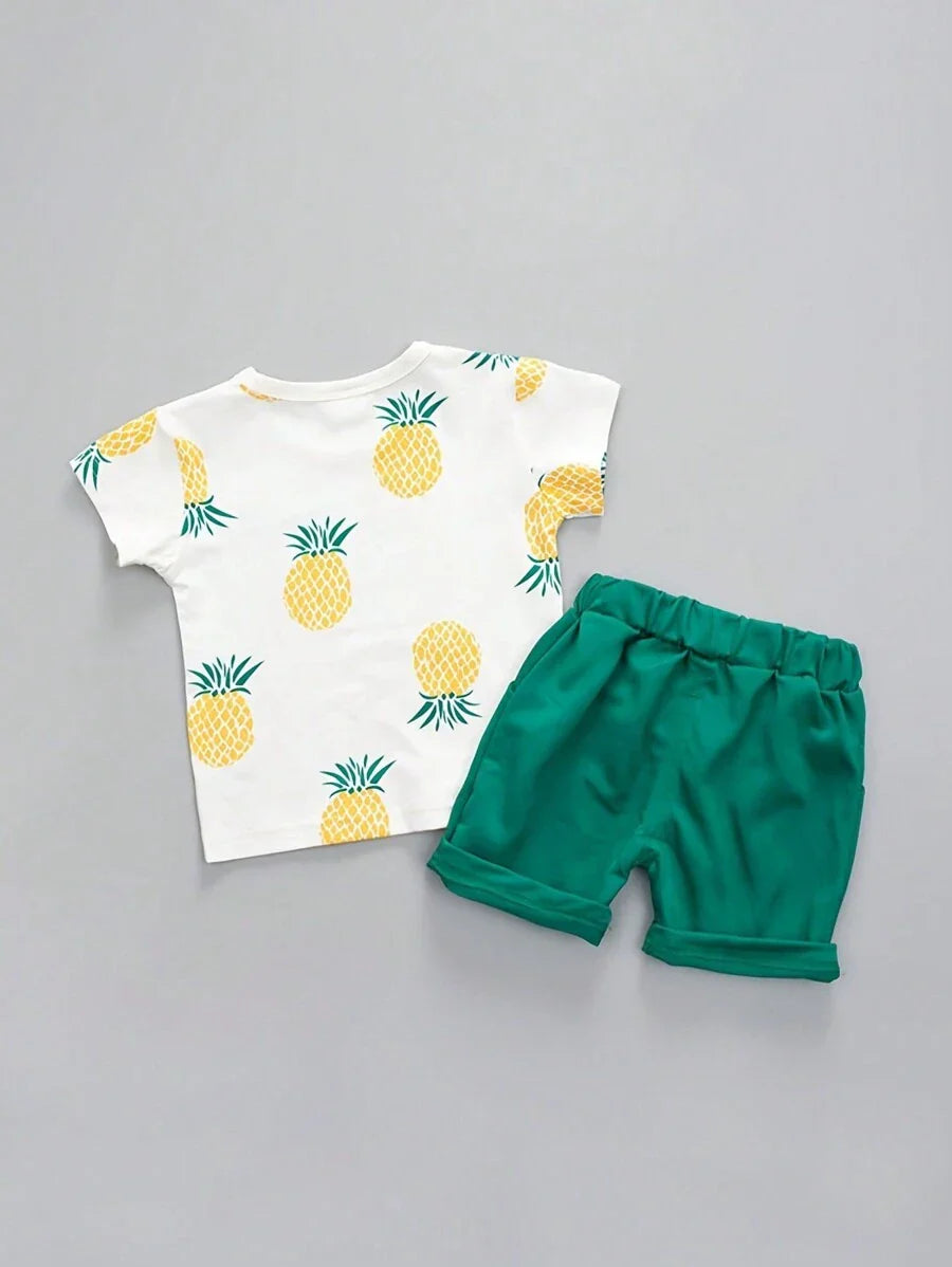 Buy SHEIN Baby Boys Pineapple Print Short Sleeve Shorts 2 Pieces Set, Summer in Pakistan