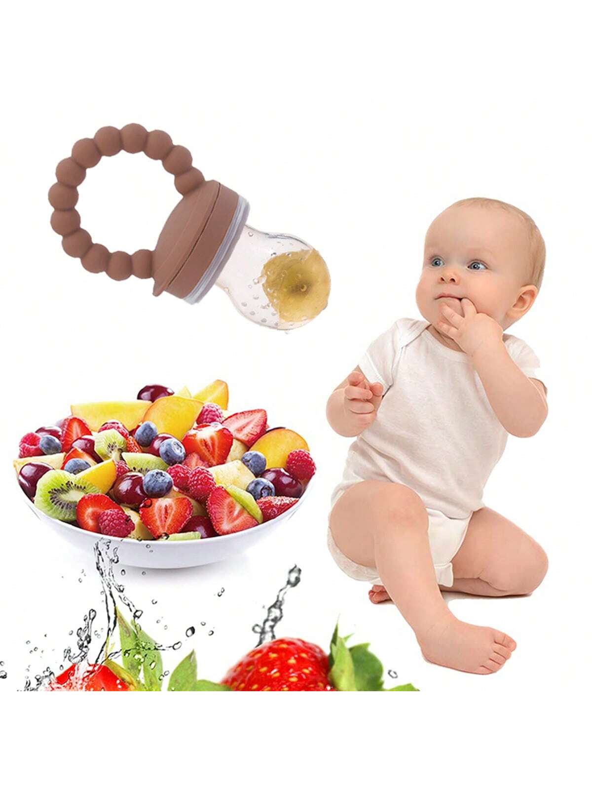Buy SHEIN Baby Fruit Feeder Pacifier, Silicone Teething Toy With Handle, Infant Food Feeder For Fresh Fruits, Vegetables, Ice Chips, Dusty Pink in Pakistan