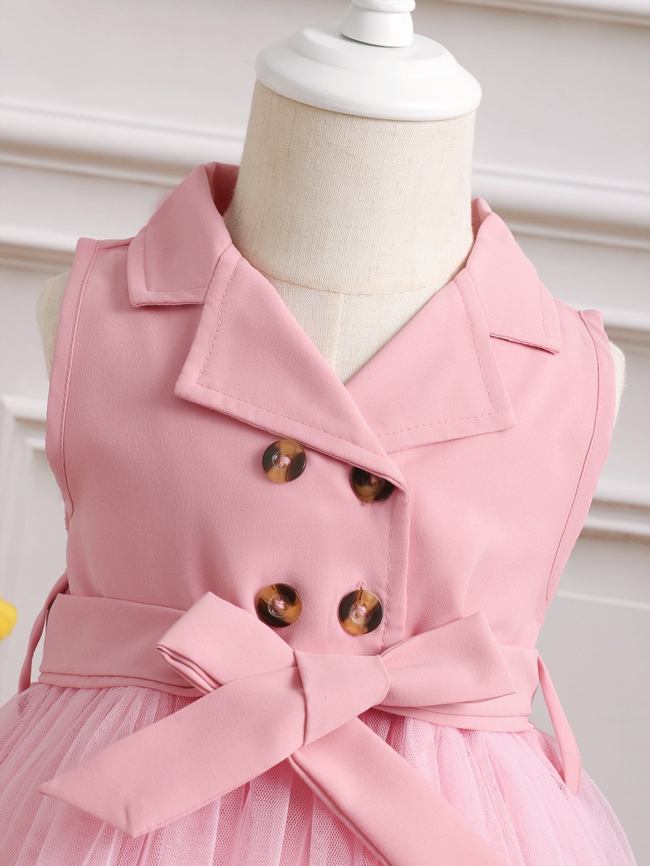 Buy SHEIN Baby Girl Double Button Mesh Hem Belted Dress in Pakistan