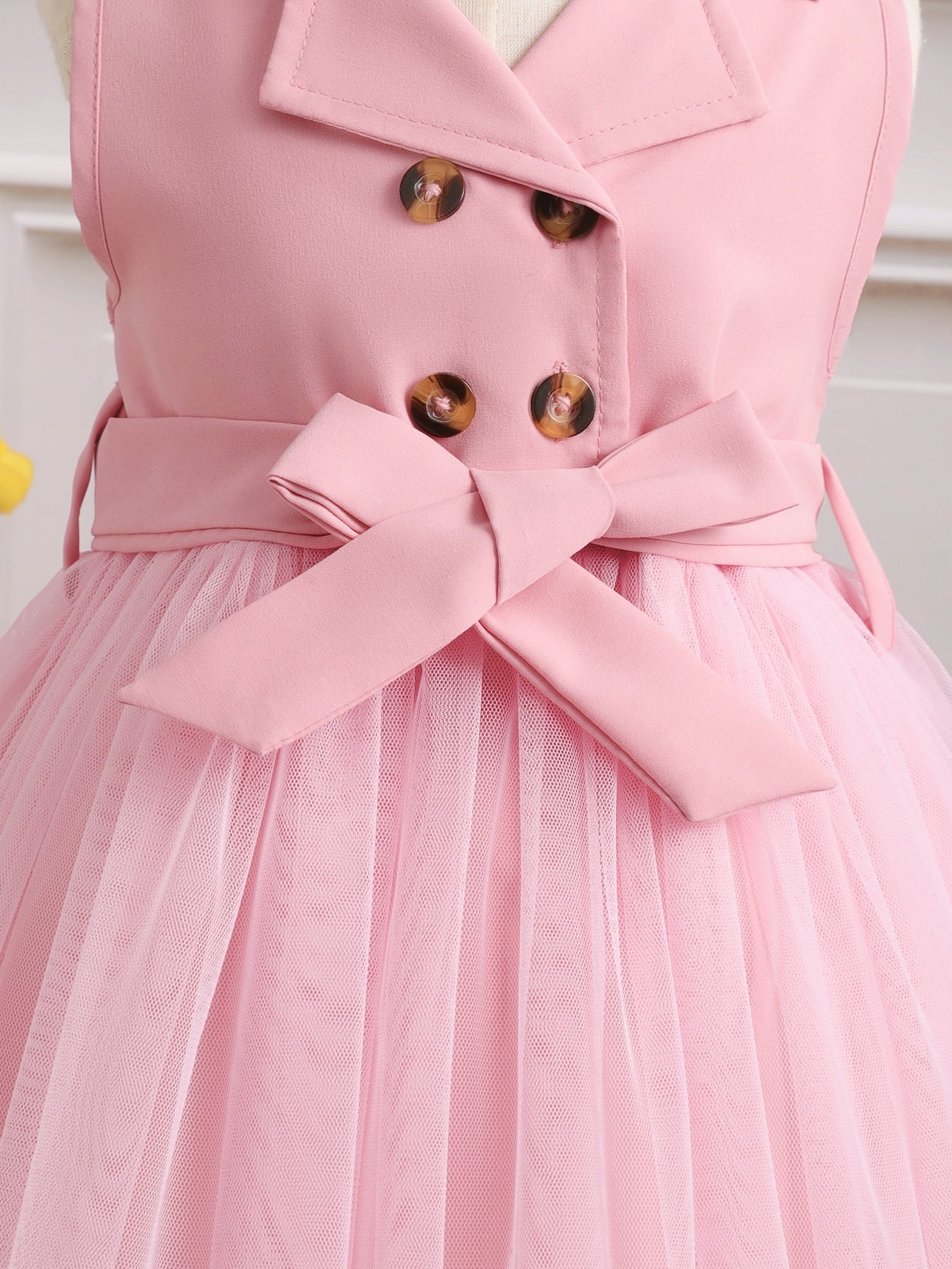 Buy SHEIN Baby Girl Double Button Mesh Hem Belted Dress in Pakistan