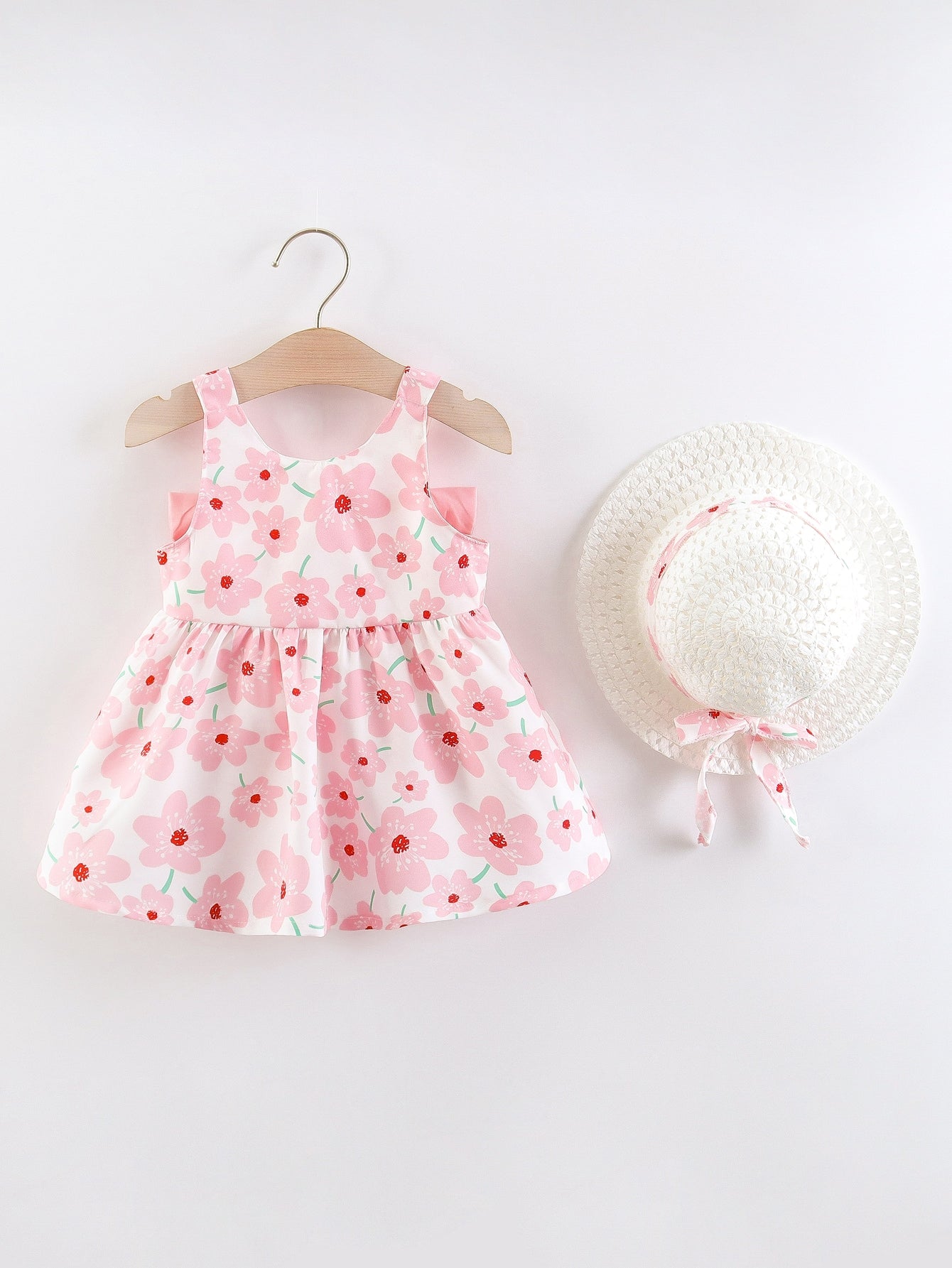 Buy SHEIN Baby Girl Floral Print Big Bow Cami Dress & Hat in Pakistan