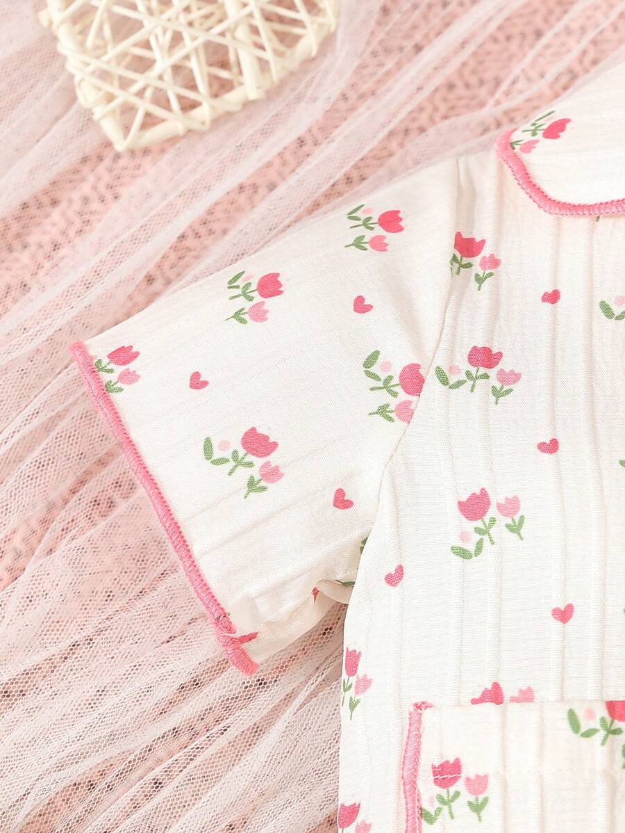Buy SHEIN Baby Girl Light Pink Simple Print Short Sleeve T-Shirt And Shorts Casual 2pcs Home Outfit in Pakistan