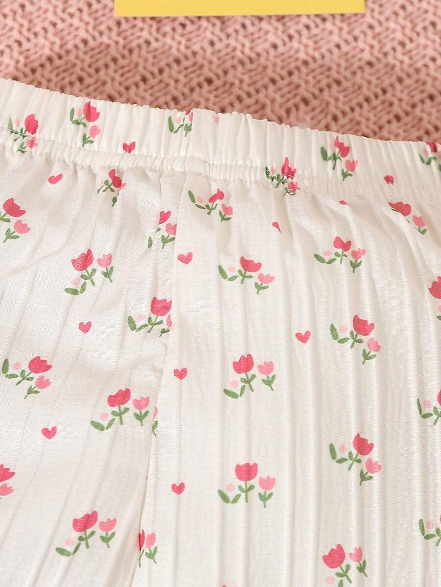 Buy SHEIN Baby Girl Light Pink Simple Print Short Sleeve T-Shirt And Shorts Casual 2pcs Home Outfit in Pakistan