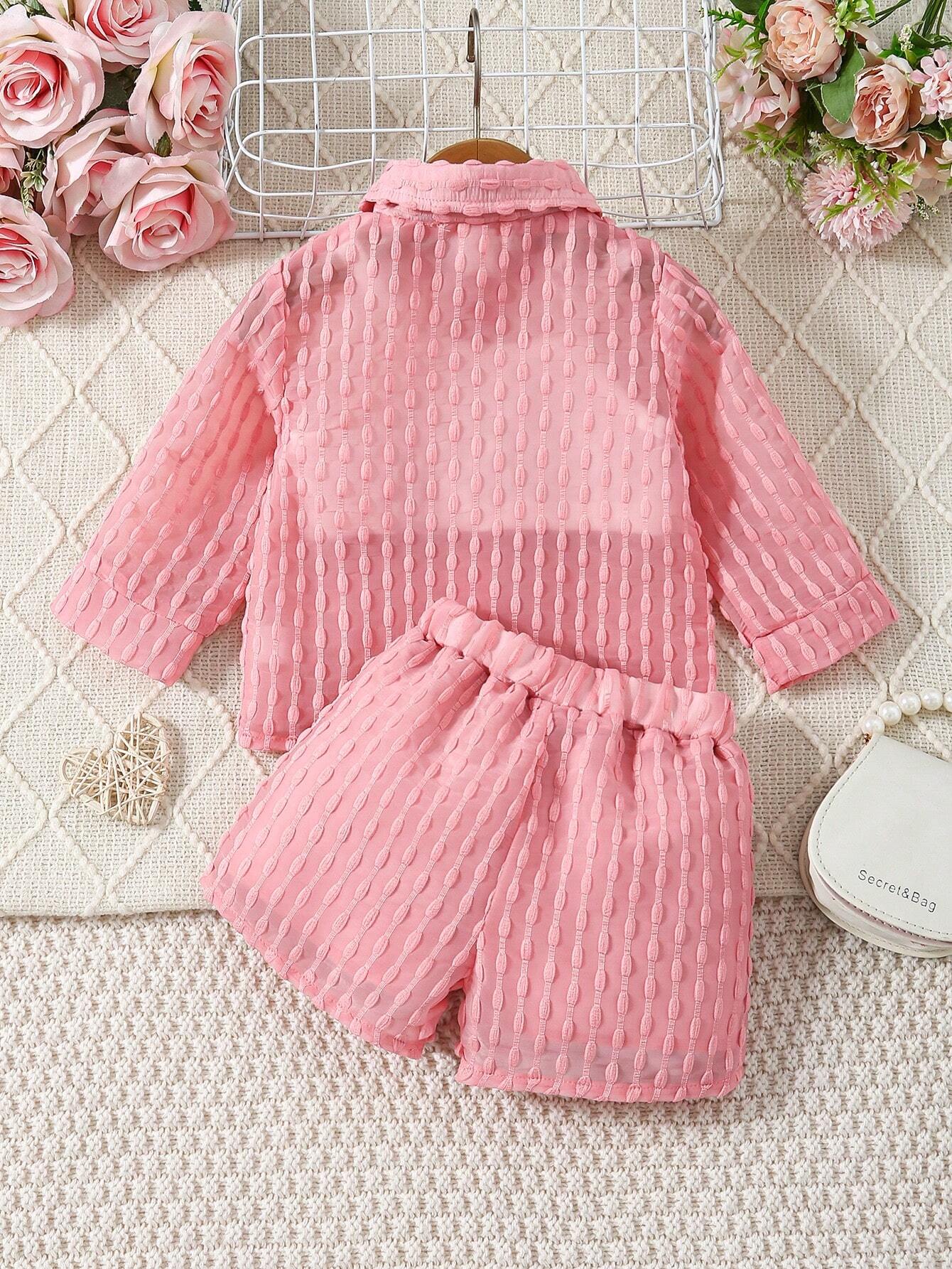Buy SHEIN Baby Girl Solid Color Textured Casual Outfit in Pakistan