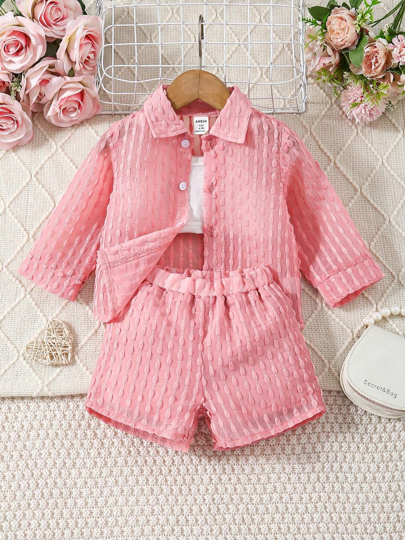 Buy SHEIN Baby Girl Solid Color Textured Casual Outfit in Pakistan
