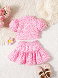 Buy SHEIN Baby Girls' Pink Leopard Print Shirt With Skirt Set For Spring/Summer in Pakistan
