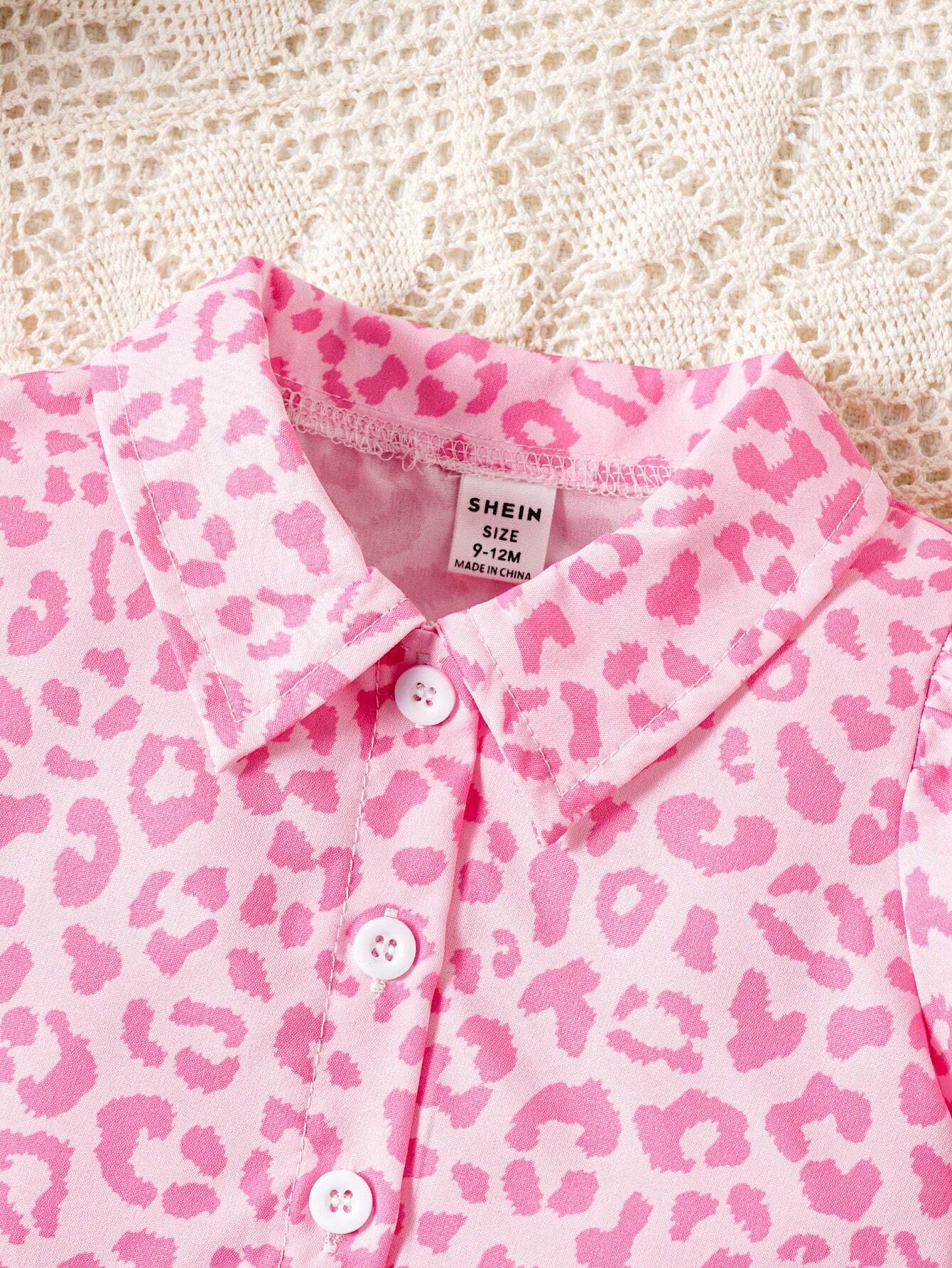 Buy SHEIN Baby Girls' Pink Leopard Print Shirt With Skirt Set For Spring/Summer in Pakistan