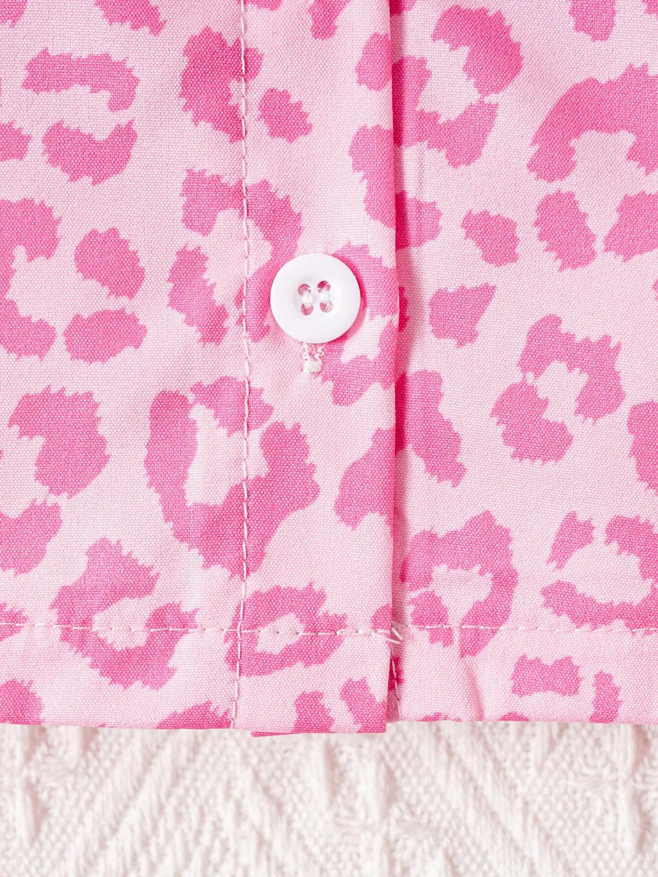 Buy SHEIN Baby Girls' Pink Leopard Print Shirt With Skirt Set For Spring/Summer in Pakistan