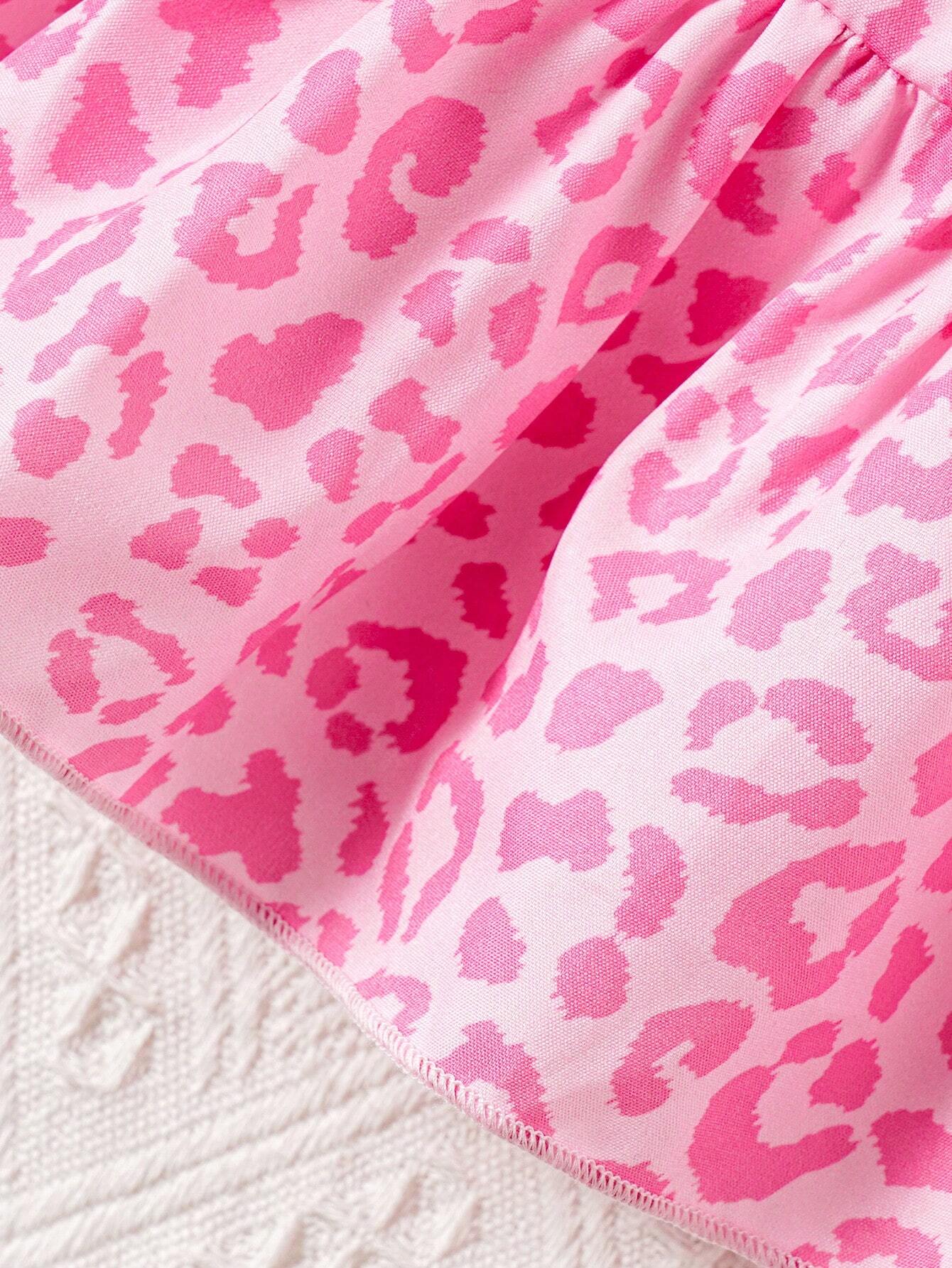 Buy SHEIN Baby Girls' Pink Leopard Print Shirt With Skirt Set For Spring/Summer in Pakistan