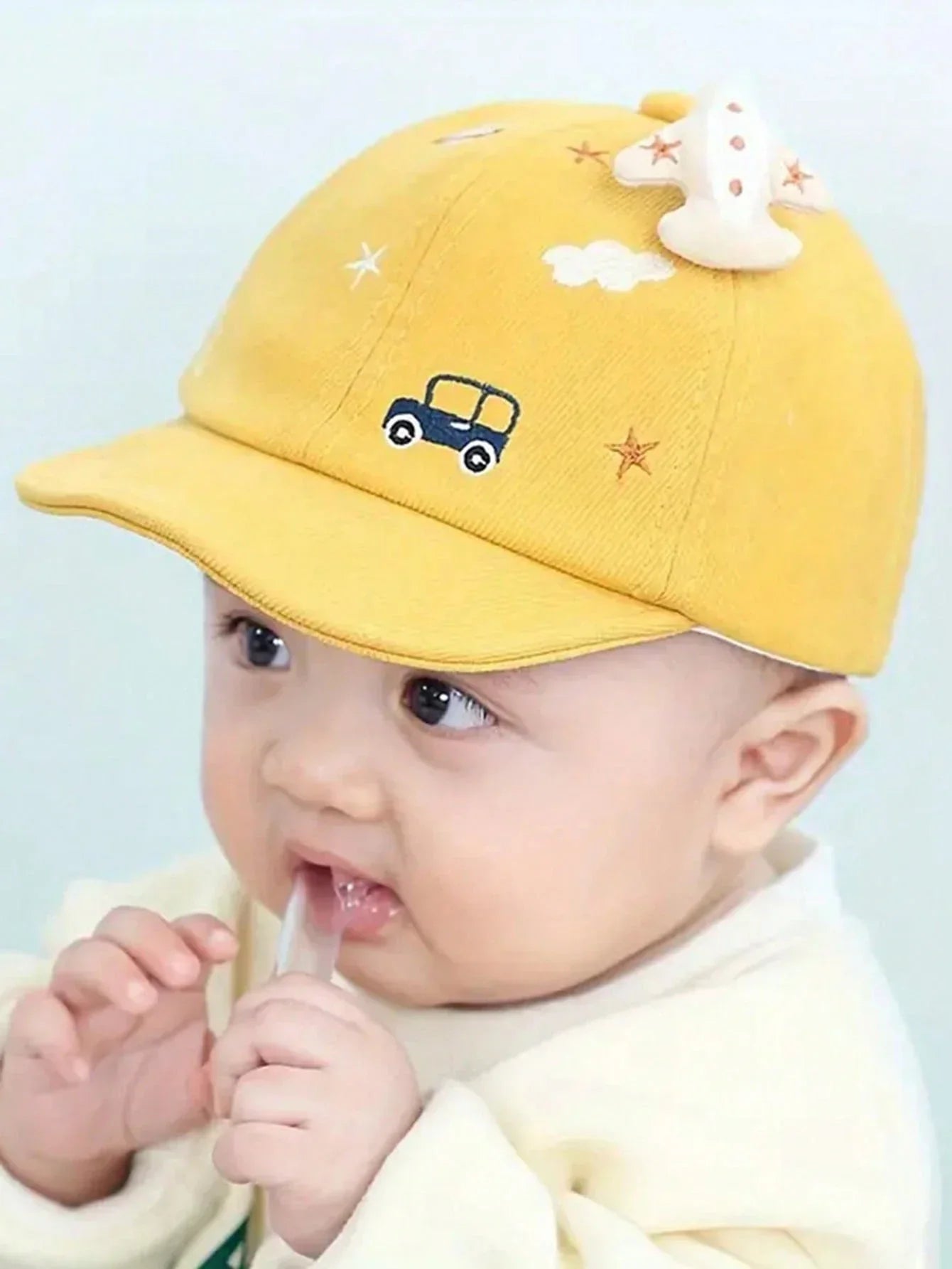 Buy SHEIN Baby Hat, Cute Car Graphic Soft Brim Baseball Cap For Toddler Boys & Girls in Pakistan