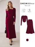 Buy SHEIN BizChic Red Set Long Sleeve T-Shirt And Maxi Skirt in Pakistan
