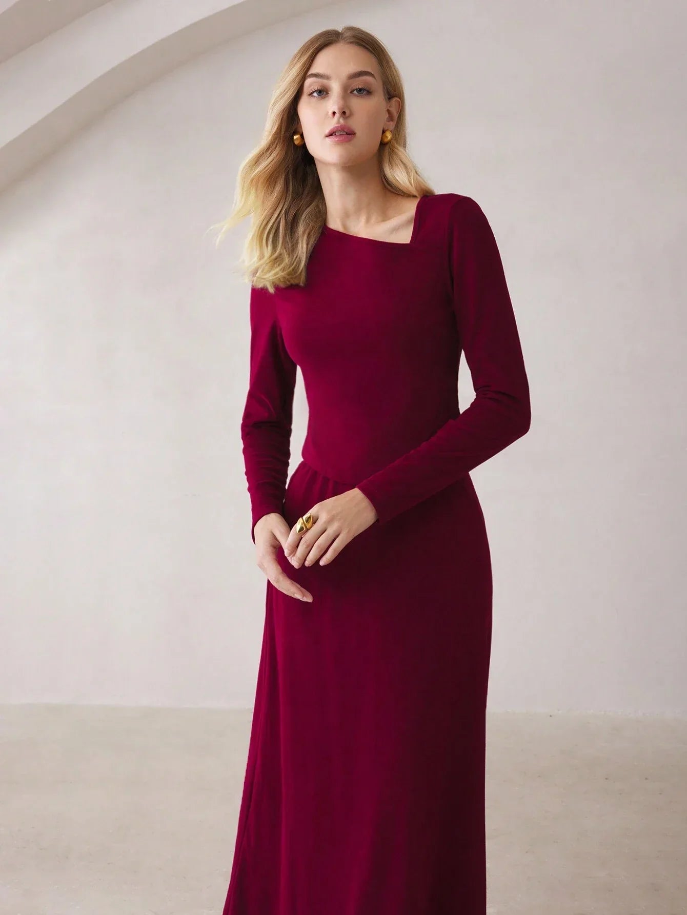 Buy SHEIN BizChic Red Set Long Sleeve T-Shirt And Maxi Skirt in Pakistan