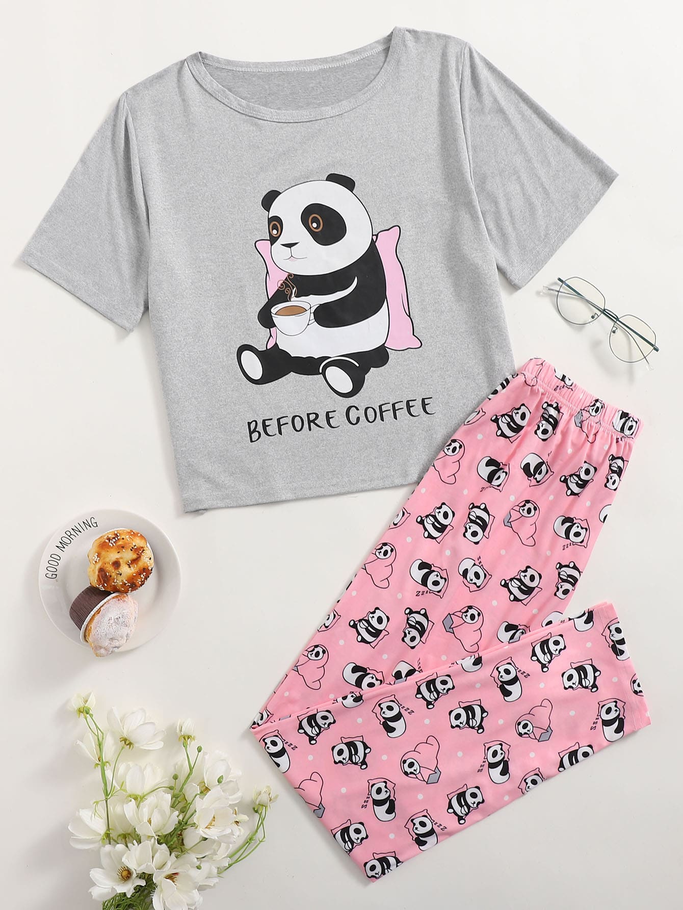 Buy SHEIN Cartoon Panda Print Pyjama Set in Pakistan
