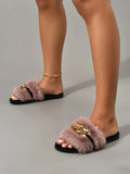 Buy SHEIN Chain Decor Fuzzy Slippers in Pakistan