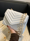 Buy SHEIN Chevron Detail Chain Square Bag, Minimalist Flap Shoulder Bag in Pakistan