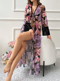 Buy SHEIN Color-Blocked Lace Wraps Tie Long Floral Sheer Nightgown in Pakistan