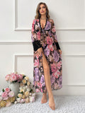 Buy SHEIN Color-Blocked Lace Wraps Tie Long Floral Sheer Nightgown in Pakistan