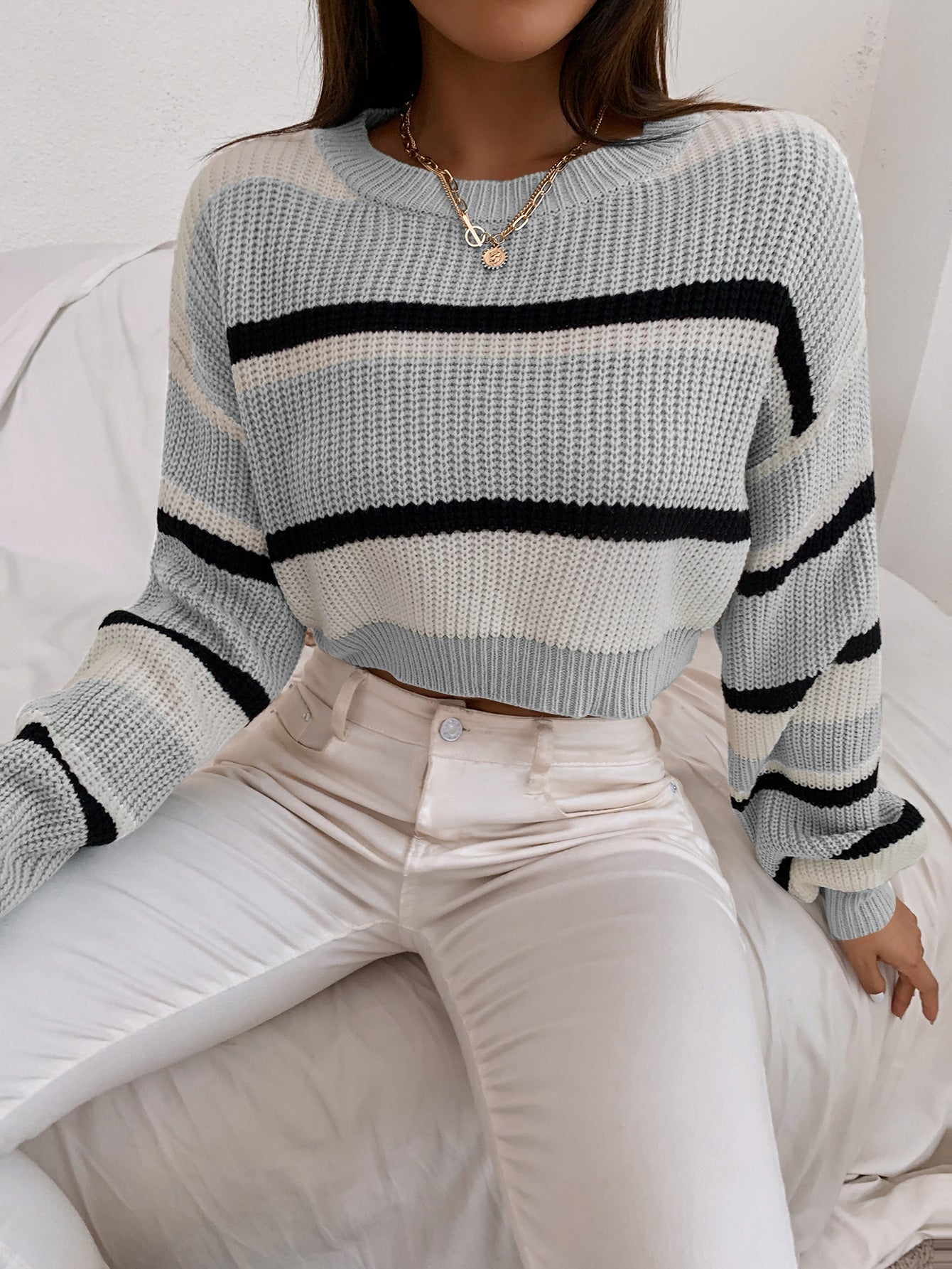Buy SHEIN Color Block Drop Shoulder Sweater in Pakistan