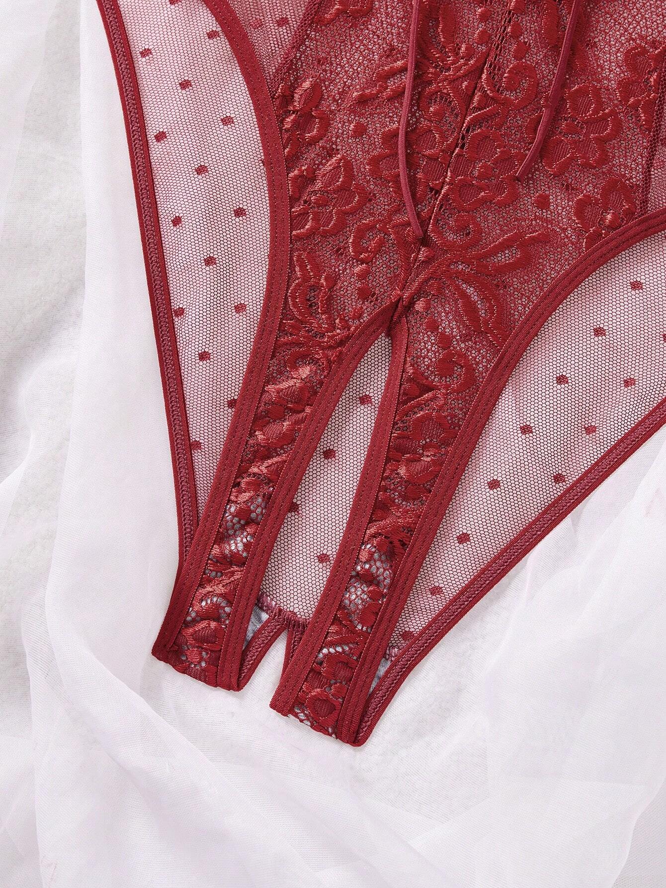 Buy SHEIN Contrast Lace Mesh Women's Sexy Bodysuit Lingerie, 1pc in Pakistan