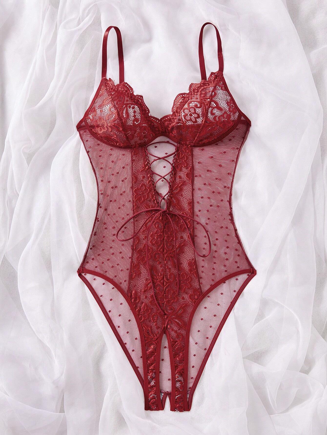 Buy SHEIN Contrast Lace Mesh Women's Sexy Bodysuit Lingerie, 1pc in Pakistan